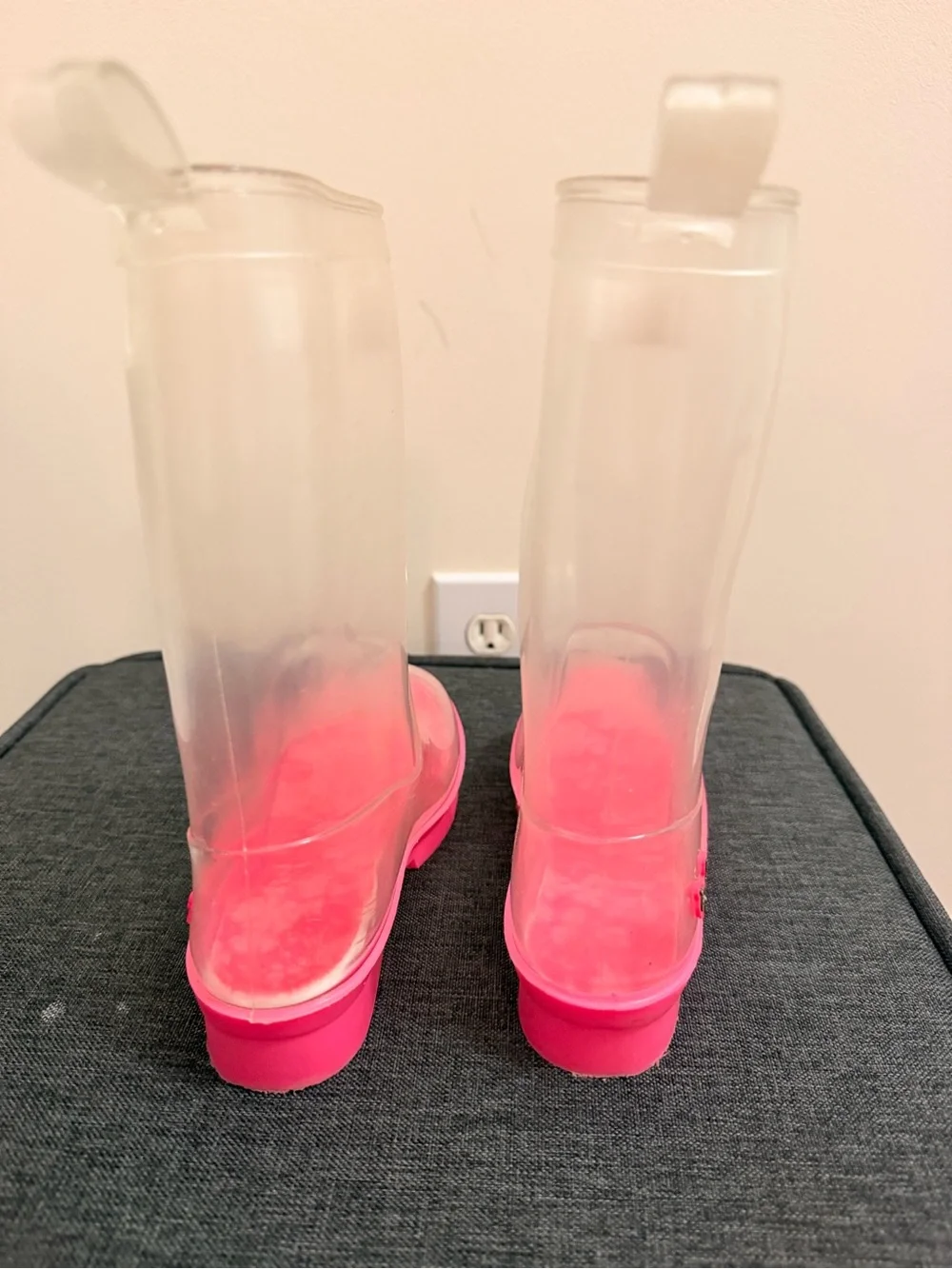 American Girl Clear Rain Boots with Bright Pink Soles